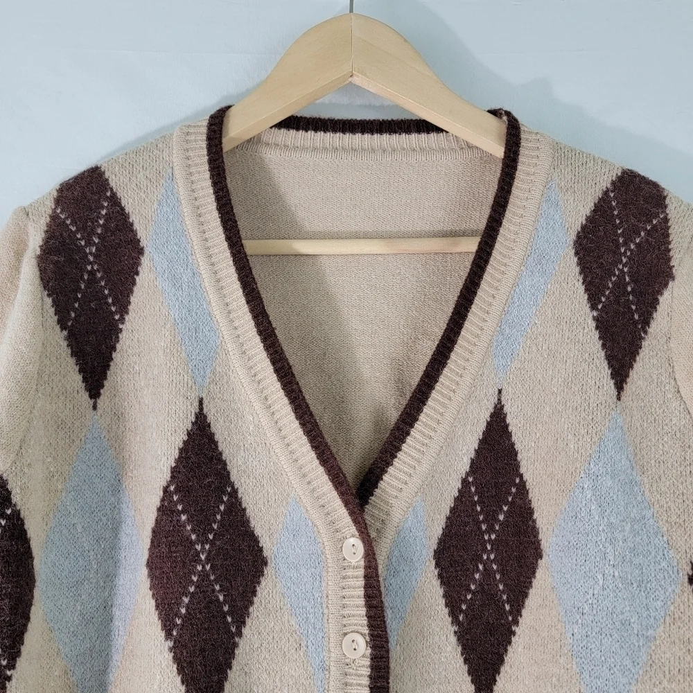Y2K Women's Button-Up Cropped Cardigan Sz S/M Preppy Academia Coquette Neutral